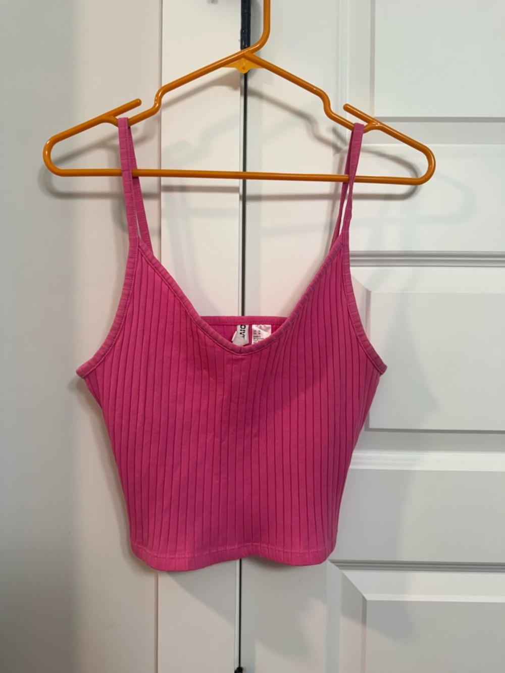 H&M Vibrant Pink Ribbed Spaghetti Strap Crop Camisole